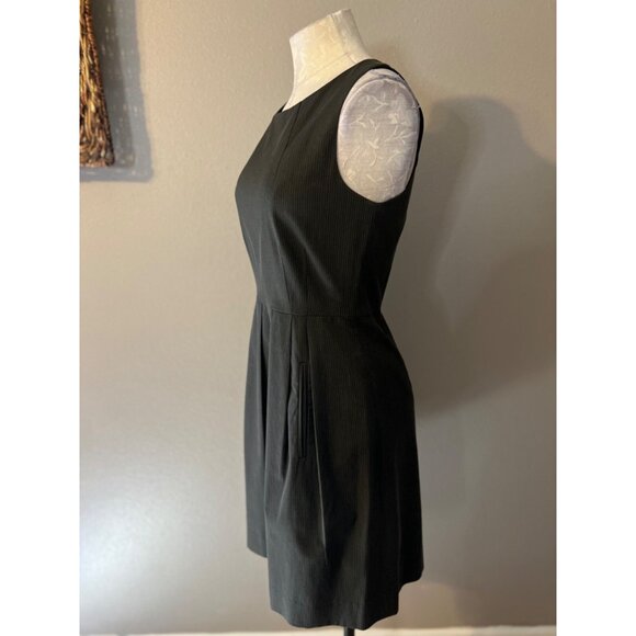 THEORY Dress 6 Gray Pinstripe A Line Pockets Cotton Blend Sleeveless Cotton Wool - Picture 4 of 8